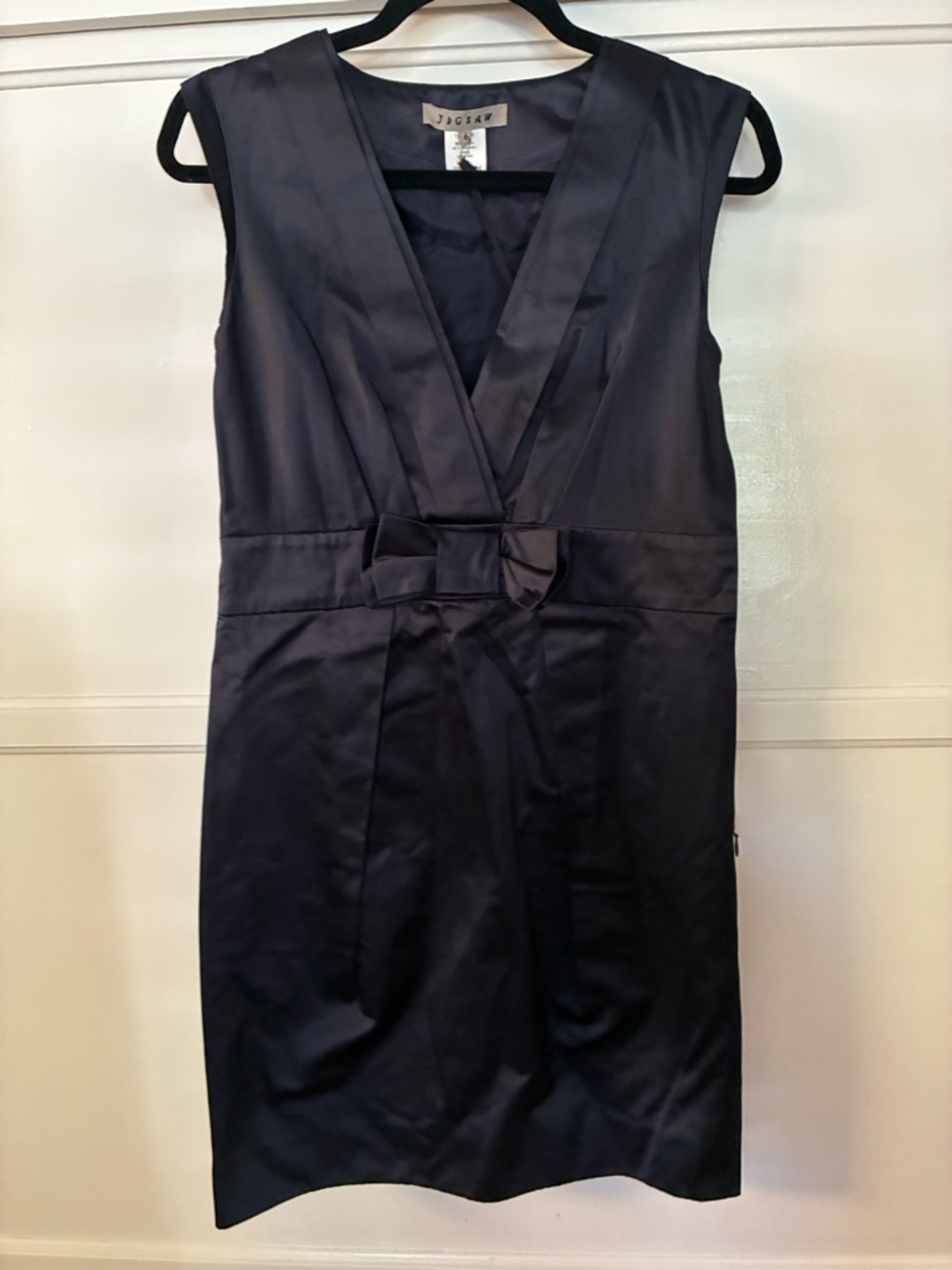 Jigsaw Black Sleeveless V-Neck Bow Dress Vintage Satin Party Cocktail